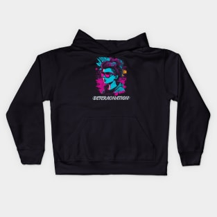 Young adult girl wearing sunglasses - T-shirt design - Retrofuturism, vector, 2D - Flat punk rock, graffiti - Determination. Kids Hoodie